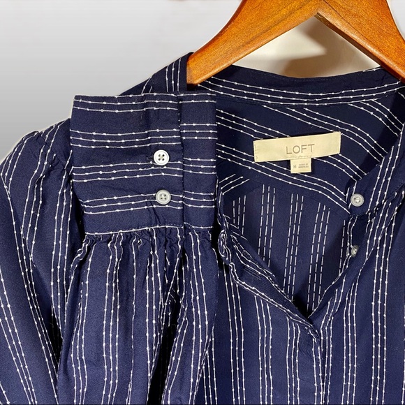 LOFT Deep Blue Striped Button Down Blouse - Picture 4 of 6